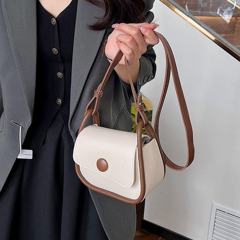 Korean Style Shoulder Bag PU Leather Crossbody Bag Fashionable Small Square Saddle Bag  Women