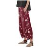 Women Casual Loose Floral Print Cotton Linen Elastic Waist Pocket Wide Leg Pants