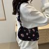 Sweet Flower Pleated Underarm Bag Ruched Floral Shoulder Bag Simple Nylon Handbag  Woman