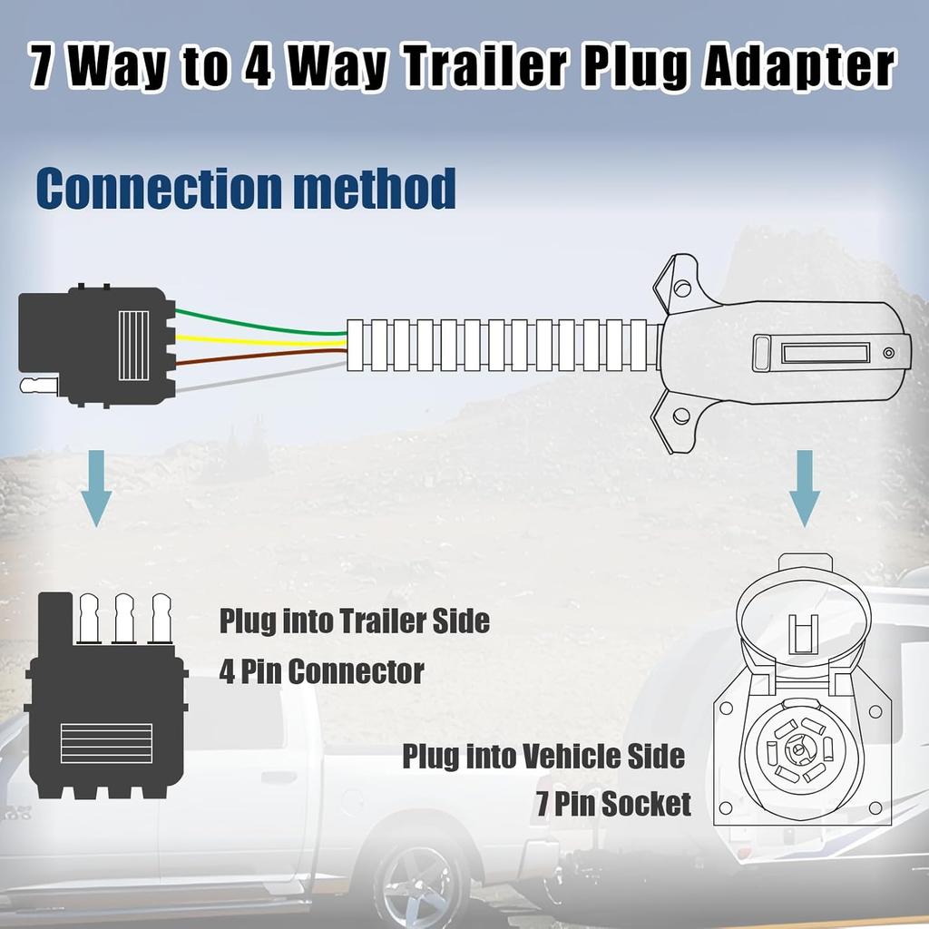 7-poliger auf 4-poliger Anhängerstecker-Adapter - Einzelfunktions-RV-LKW-Anhängerlicht-Konverter (7-poliger Flachstecker auf 4-poligen Flachstecker)