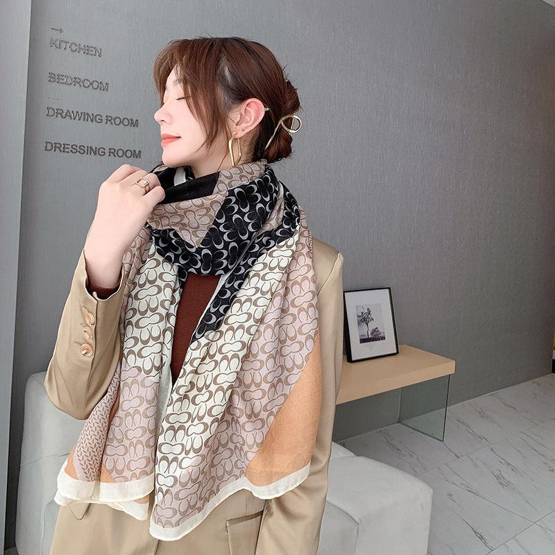 Cotton and Linen Scarf for Women In Autumn and Winter New Versatile Warm and Fashionable Letter Scarf Decorative Shawl