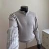 Men's Turquoise Textured Henley Sweater - Autumn Old Money Style, Long Sleeve High-End Base Layer