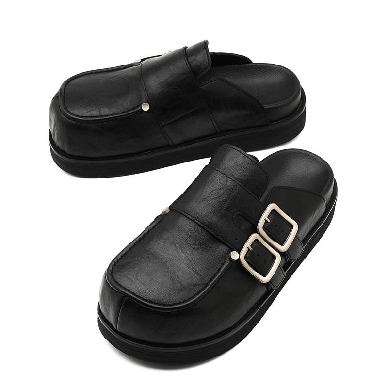 

Мода 2025 Новые мужские туфли-мюли на платформе, с мягкой подошвой, слипоны, удобные туфли для ходьбы для мужчин, дышащие домашние уличные балетки 46 чёрный