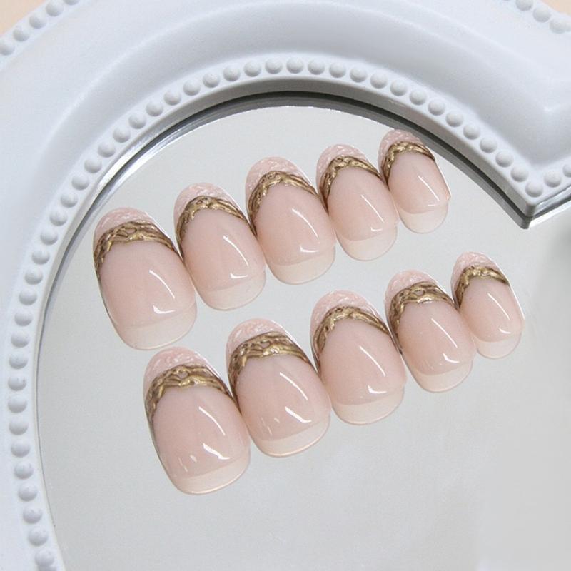 Unghie finte lucide da premere con mandorla, unghie adesive in 12 misure, 24 pezzi punte per unghie francesi per decorazioni fai da te per nail art
