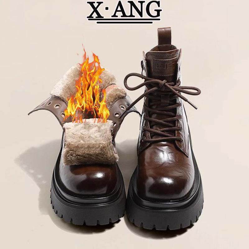 

Leather Martin boots children s thick-soled heightened thick-heeled short boots winter new velvet thickened warm snow boots cotton boots 40