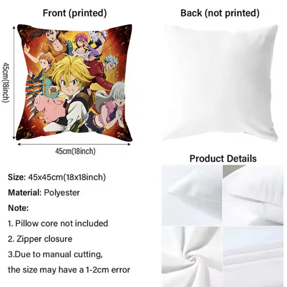 Classic Anime The Seven Deadly Sins Cushion Cover Soft & Easy-Wash Pillow Case – Versatile For Couch, Bed, Travel And Office