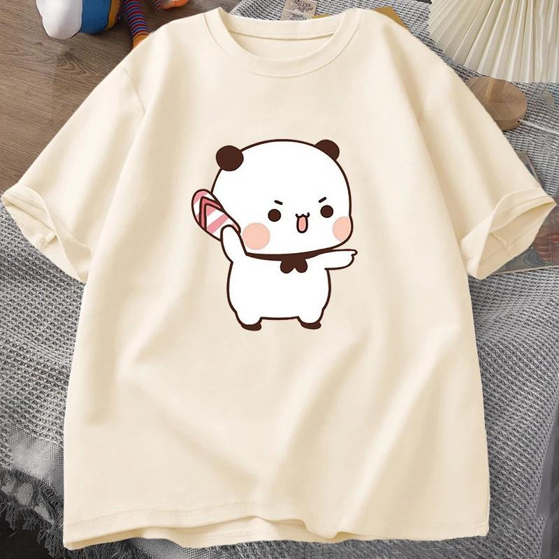 Cute Bubu Is Throwing Flip-flops T Shirt Men Women Funny Cartoon Dudu T-shirt Cotton Summer Print O-neck Male Clothes Oversize