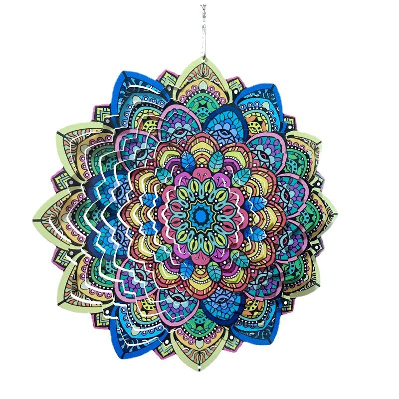 12 Inch Foldable Rotating Wind Chime 3D Color Wind Chime Mandala Wall Hanging Decor Outdoor Garden Pendant Creative Gift for Kid
