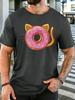 Unisex Short Sleeve T Shirt Cat Ear Donut Graphic Tee Sweet Food Print Tops Summer Soft Cotton Casual Street Wear For Adult Male
