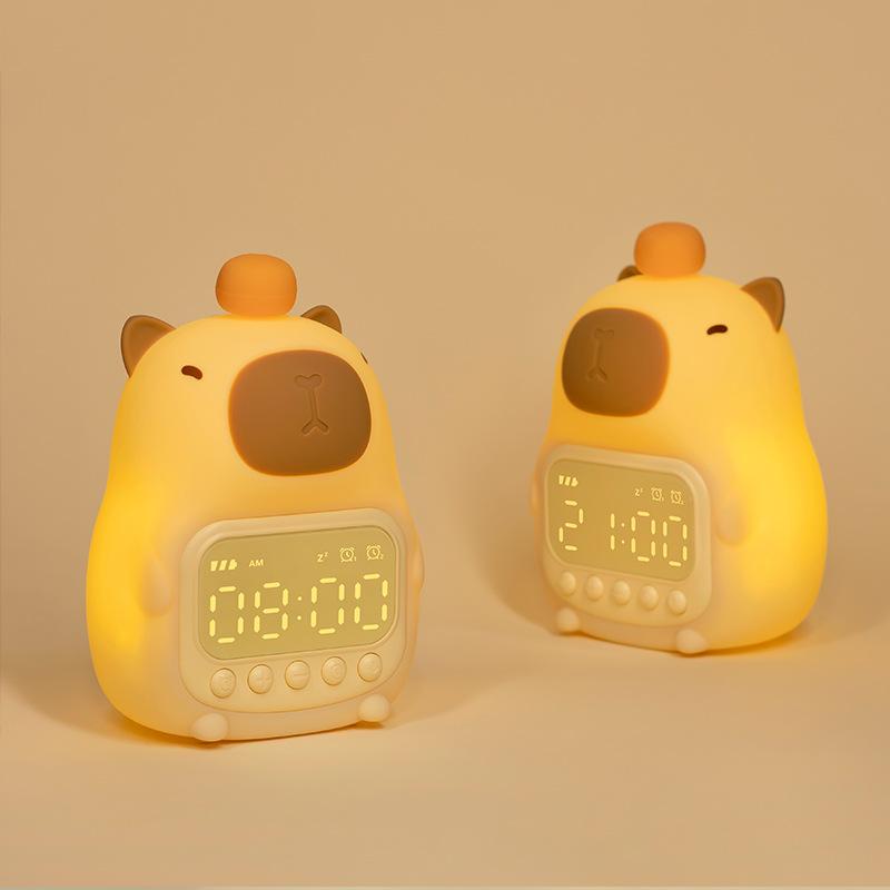 Luz Noturna de Silicone Capivara Fofa de Desenho Animado Despertador Digital Recarregável Lâmpada Noturna LED Toque Soneca Relógio de Mesa Sempre Ligado