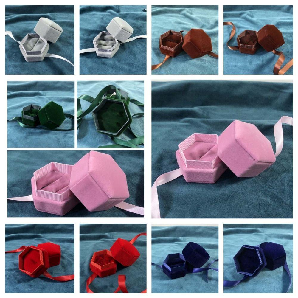 Ribbon Flocking Ring Box Velvet Ring Display Case Portable Jewelry Organizer  Spouse
