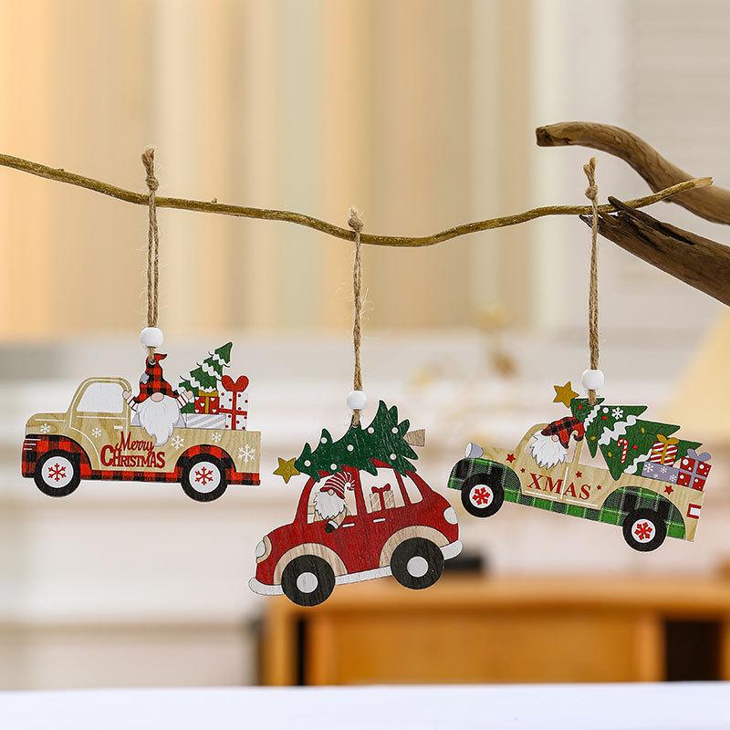 Christmas Twine Wooden Car Pendant No Face Deep Forest Old Man Pendant Set Christmas Tree Pendant