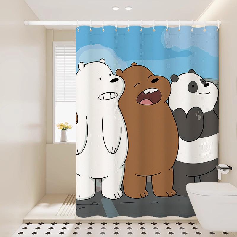 Bathroom Partition Curtain Waterproof Cloth Shower Curtain Bathroom Blocking Curtain Fabric Curtain Non-Punching Bath Privacy Hanging Curtain