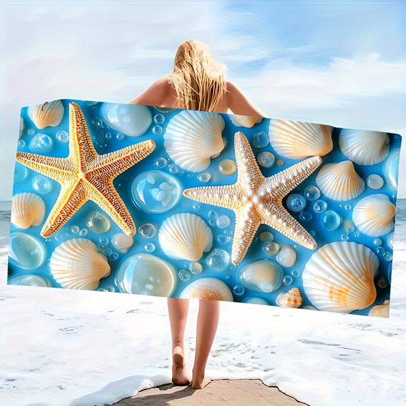 Sea star shell beach towel ocean style 2D three-dimensional summer beach quick drying towel