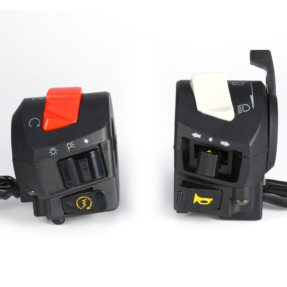 Qiilu Handle Switch Left and Right Set 7/8 Inch Hazard Switch Glass Tracker for Motorcycles Left and Right Set