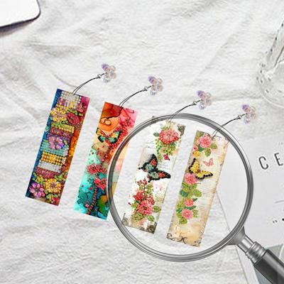 4Pcs Special Shaped Christmas Butterfly Flowers 5D DIY Diamond Art Book Mark Diamond Painting Bookmark Making Kit for Beginners