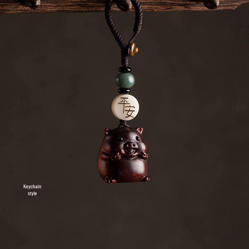 Sandalwood Zodiac Pig Phone Lanyard Pendant & USB Drive Ornament