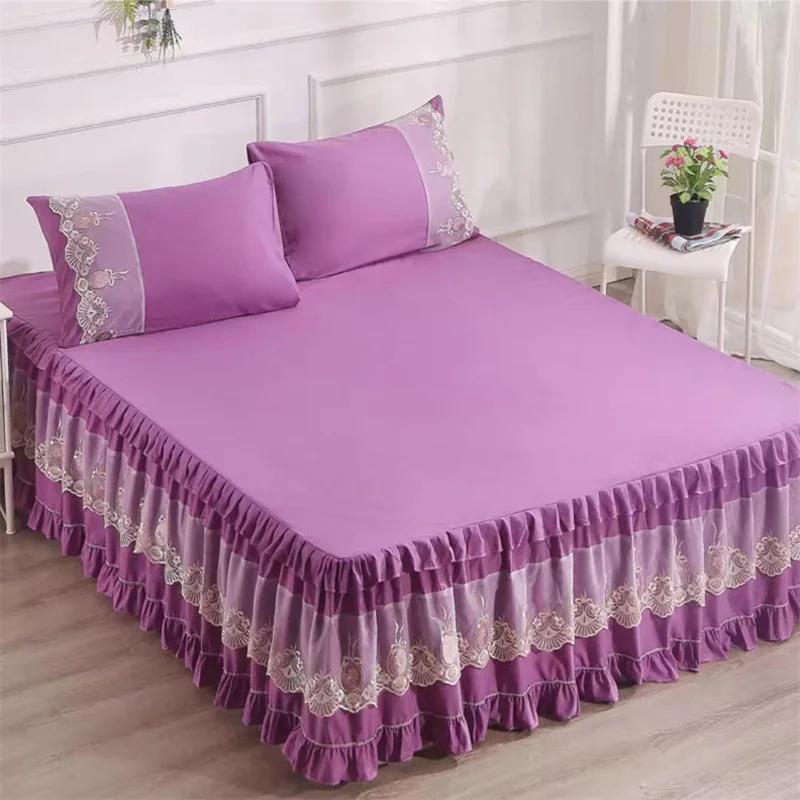 Bedspread Ruffle Lace Exquisite Embroidery Bed Skirt  Anti Slip Princess Bed Cover 1.5/1.8/2 M Bed Dust Cover