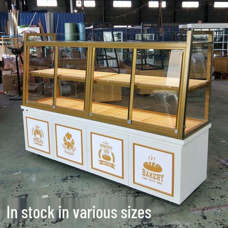 In-Stock Bakery Display Cabinet: Solid Wood & Wrought Iron Island with Drawers for Bread, Pastries, and Fried Goods