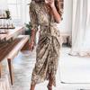 2026 Womens Elegant V-Neck Wrap Tie High-Waist Floral Print Long Dress Slim Fit Casual Office Wear