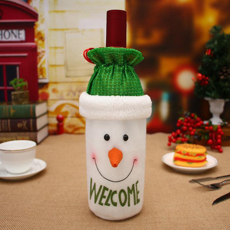1Pc Christmas Woven Wine Bottle Bag - Santa Snowman Wine Cover for Party Dinner Table Decor New Year Holiday Gift