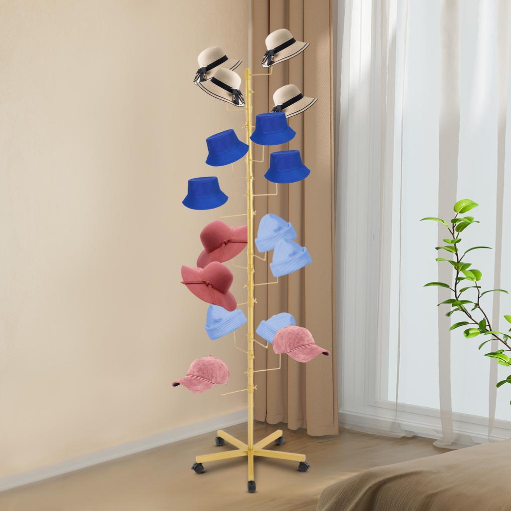 Gold 16-Hook Free Standing Hat Rack, 30lbs Capacity Display Stand for Closet, Modern Entryway & Boutique, Space-Saving Organizer
