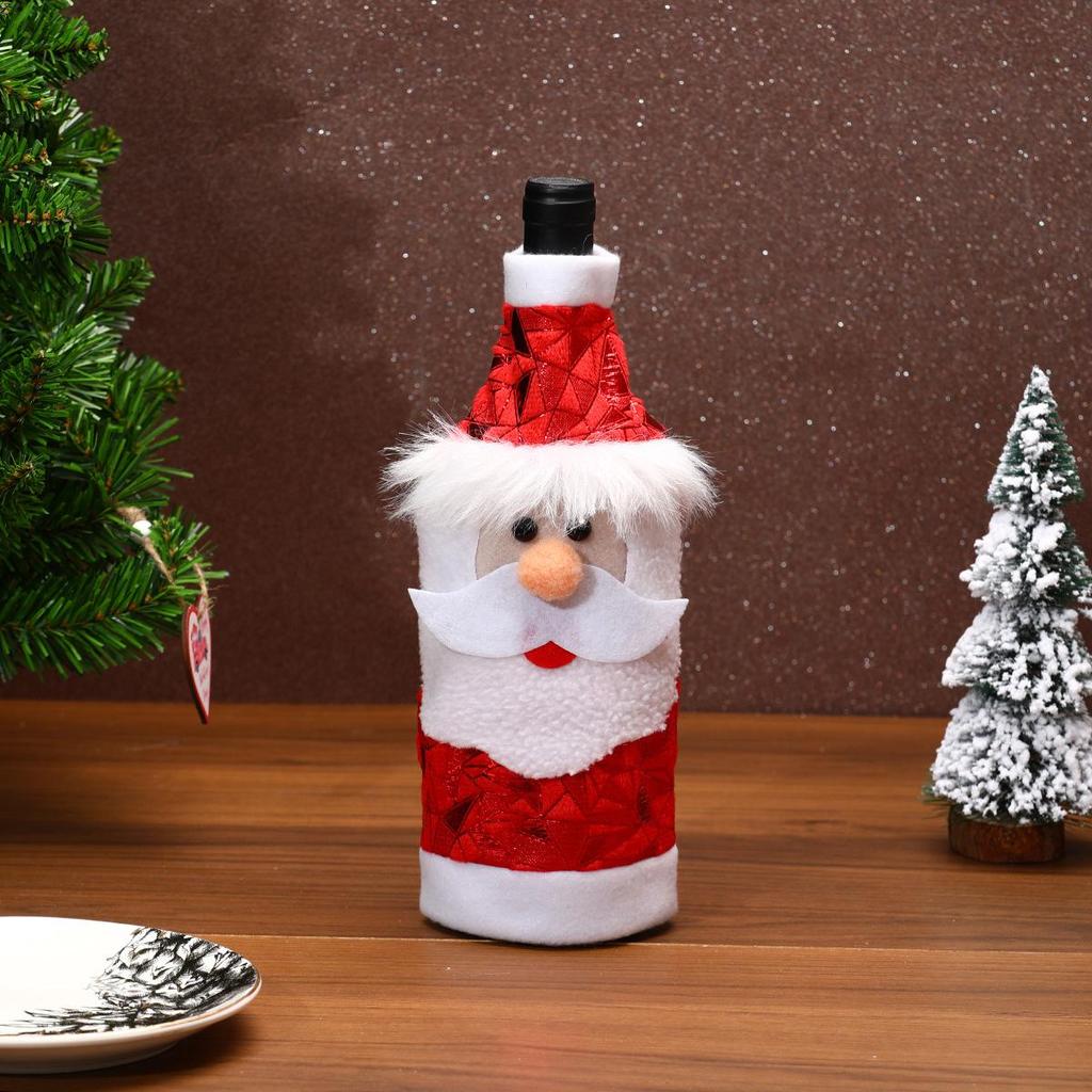 Festive Wine Bottle Covers: Christmas & New Year Table Decor with Cartoon Santa & Snowman Sleeves