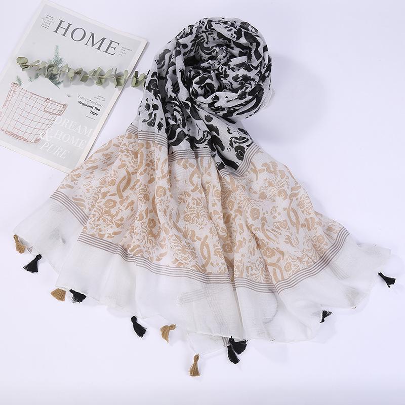 Sciarpa Boho da donna, leggera, con stampa floreale, scialle con frange, moda autunno inverno