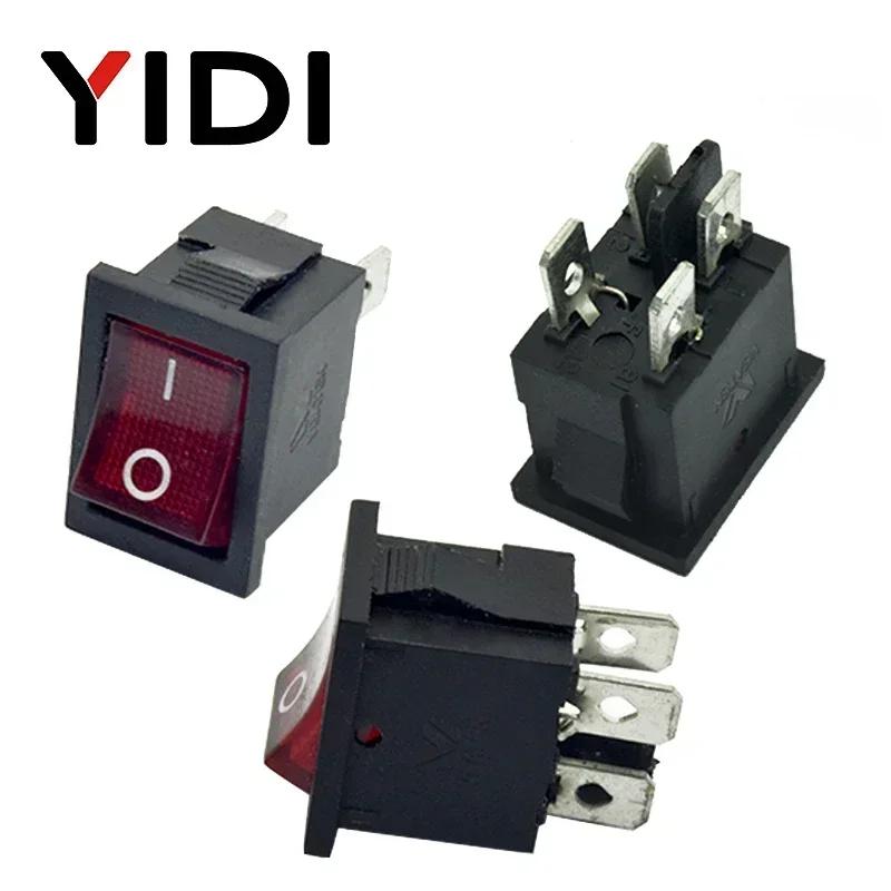 6A 250VAC KCD1-104 Rocker Switch 4pin On Off DPST 12V 220V Red Lamp Black Latching 15x21 Rocekr Switch