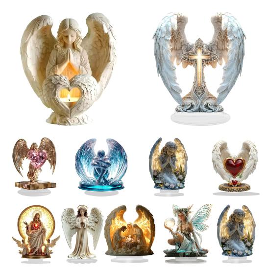 2D Flat Table Sign Acrylic Prayer Wings Angel/Fairy/Nativity Scene Desktop Ornament for Tabletop Shelf Mantel Decor