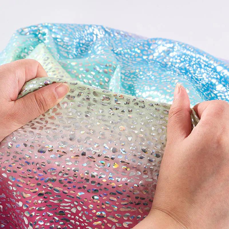 100X150Cm Glitter Laser Polyester Fabric Stretch Sequins Iridescent Holographic Cloth for Wedding Party Doll Clothing Material