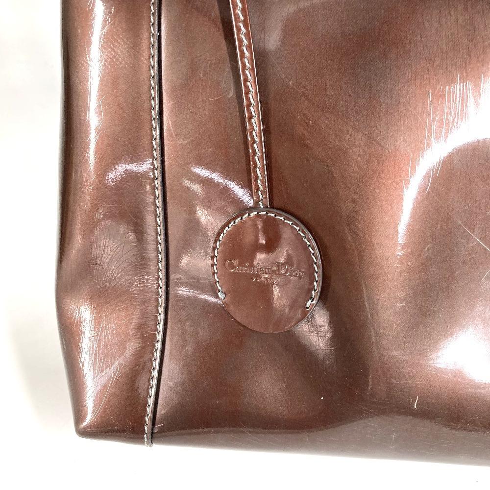 Dior Vintage Marispearl Logo Bag Hand Bag Patent Leather BrownBased