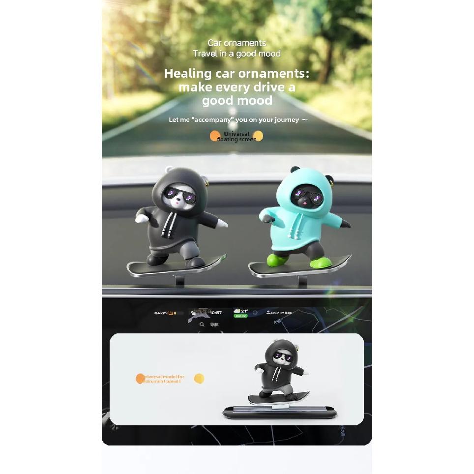 Car Skateboard Bear Sliding Car Cartoon Dynamic Bear Central Control Screen Instrument Panel Little Bear Car Decoration Ornament