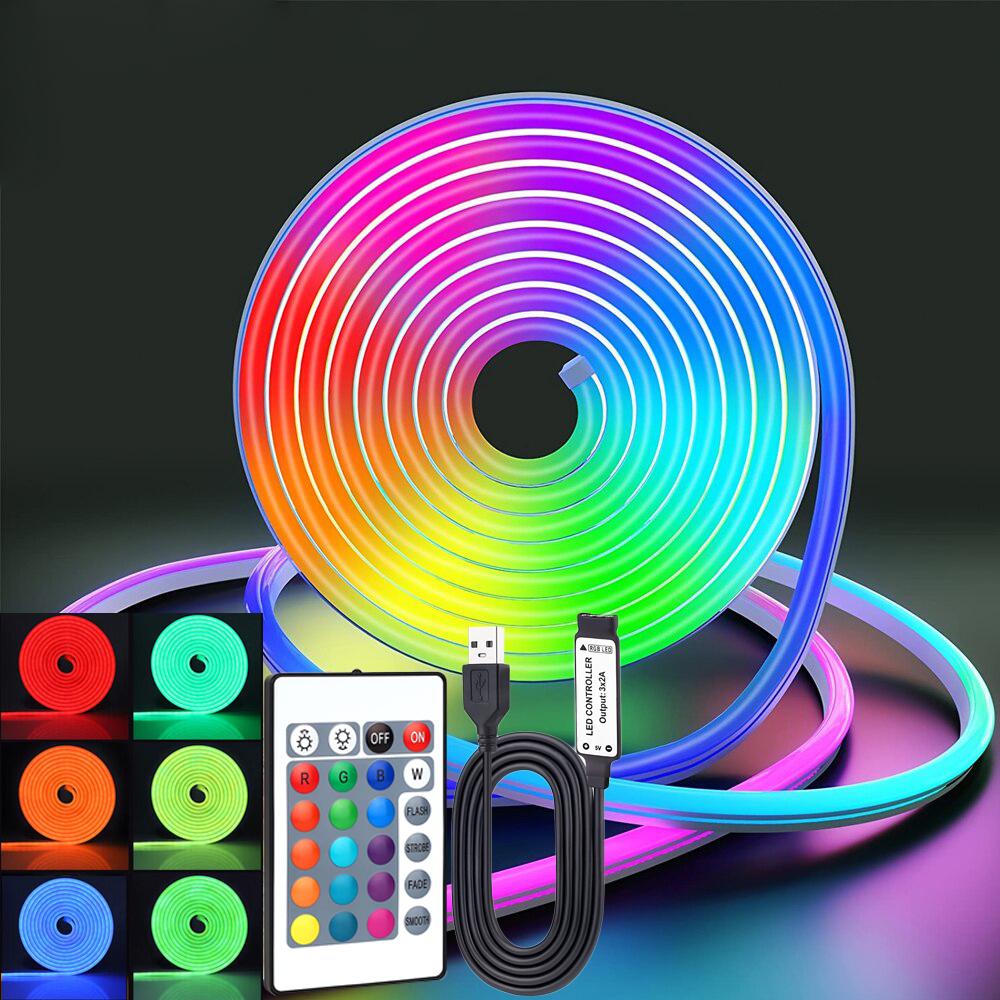 5V Flexible Led Rope Lights,RGB Neon Lights,USB RGB LED Neon Rope Lights,Control with Remote,Gaming Led Neon Strip Lights