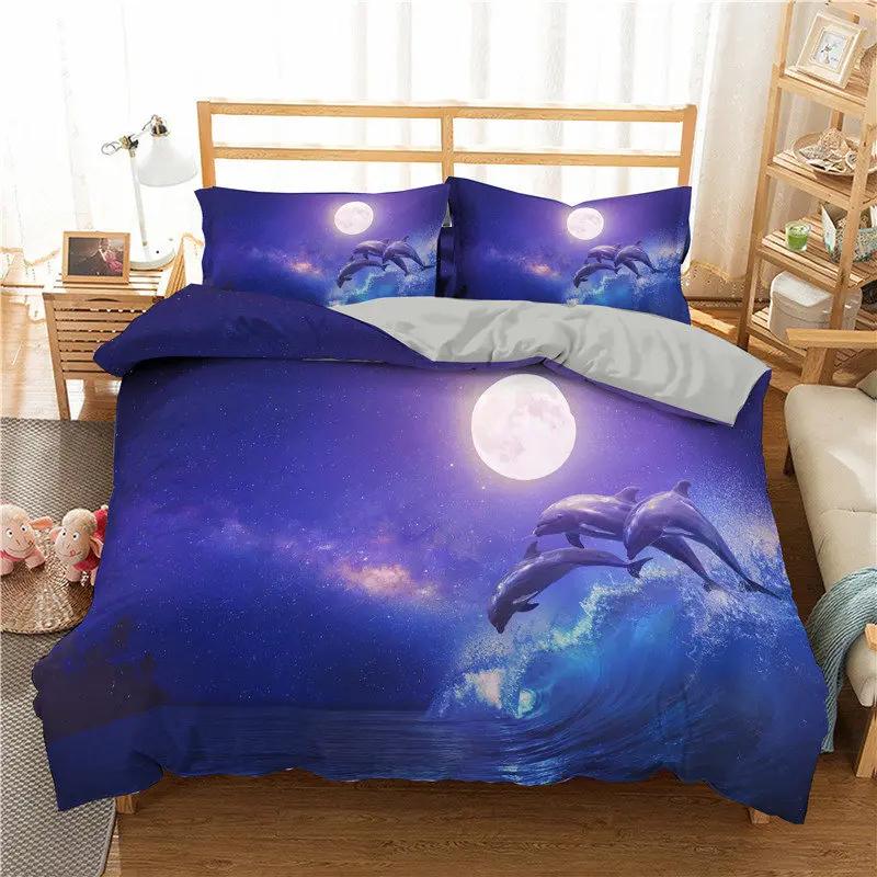 Comforter Ocean Dolphin Sealife Creature Comforter For Kids Boys Girls Teens Room Decor3D Coastal Animal Bedding Set