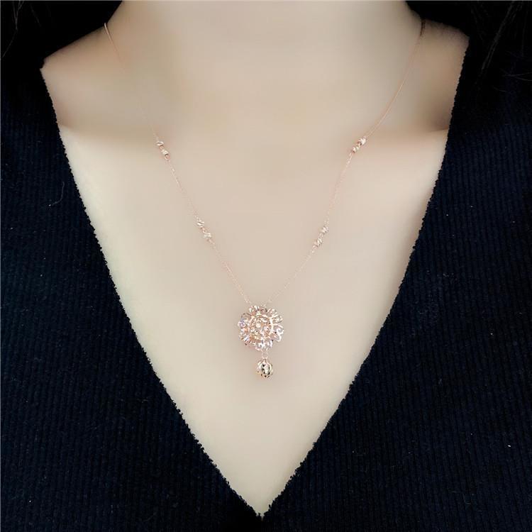 Purple Gold Chopin Hollow Flower Transfer Bead Necklace Simple Temperament Design Rose Gold Plated Chain