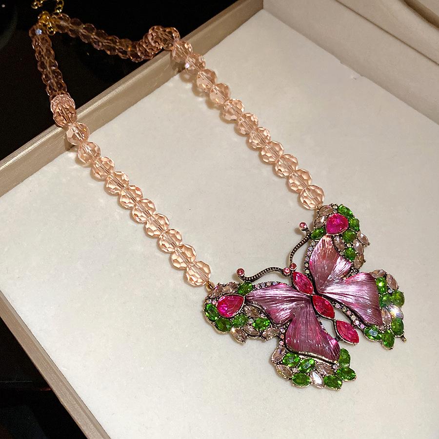Vintage Rhinestone Resin Butterfly Necklace Earrings Luxury Women Jewelry