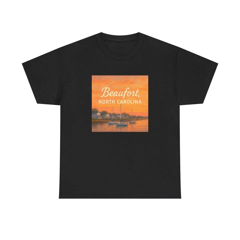 Unisex Adult T Shirt Beaufort NC Coastal Harbor Sunset 2XL