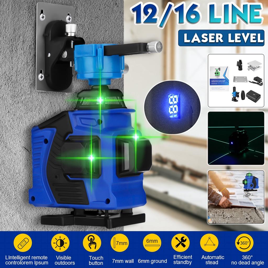 12/16 Lines Laser Levels Self-Leveling 360 Horizontal & Vertical Cross Super Powerful Green Light Laser Levels LED Display Blue EU / US Plug