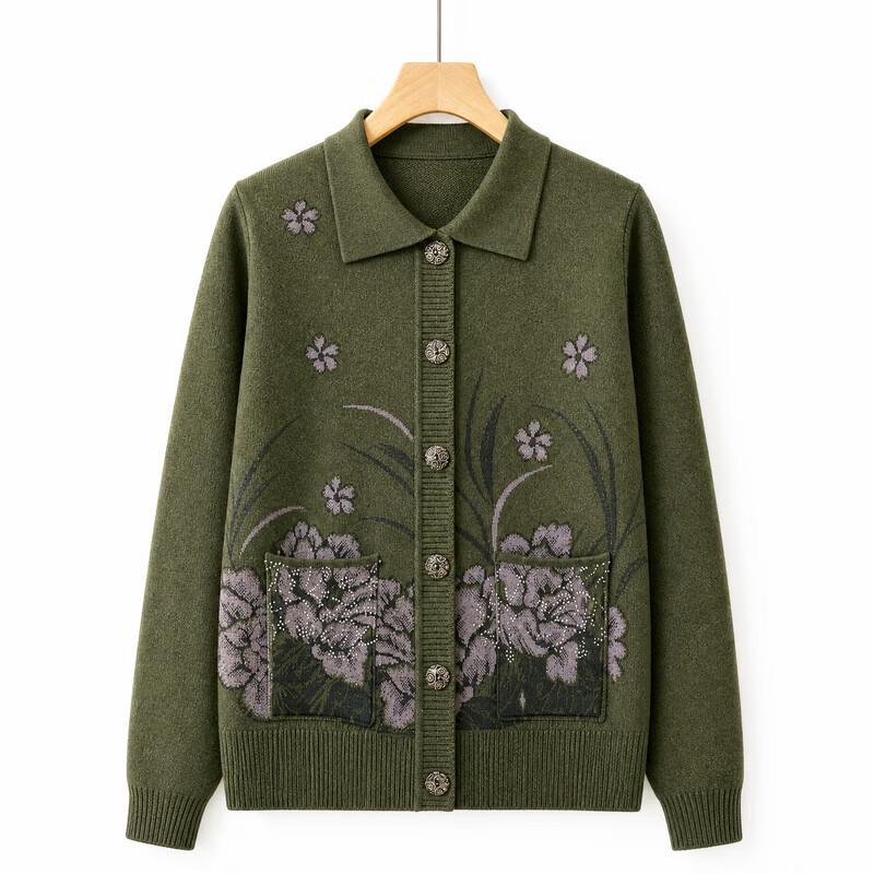Women's Elderly Floral Knit Cardigan