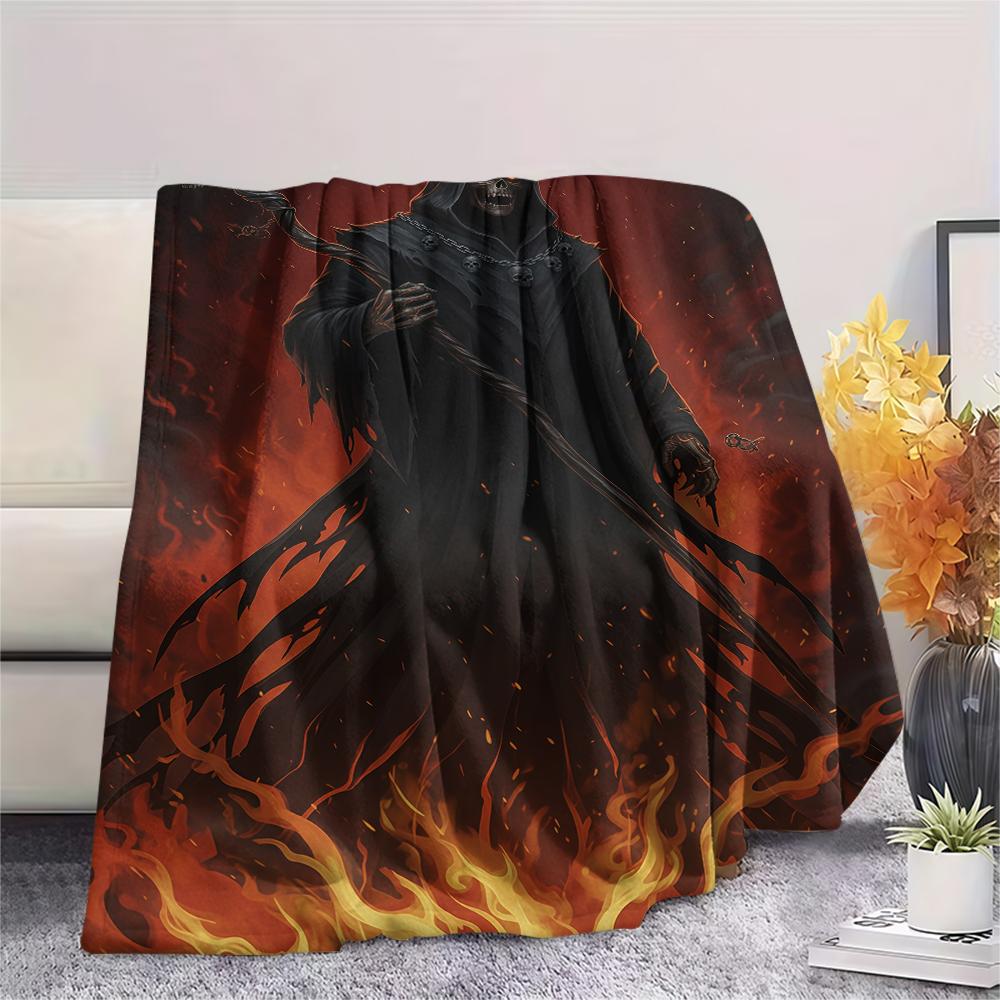 Flame Tiger Horse Dog Death Print Flannel Blanket,High Quality Comfortable for All Seasons,Home Decor,Warmth and Comfort,Perfect for Christmas Gifts
