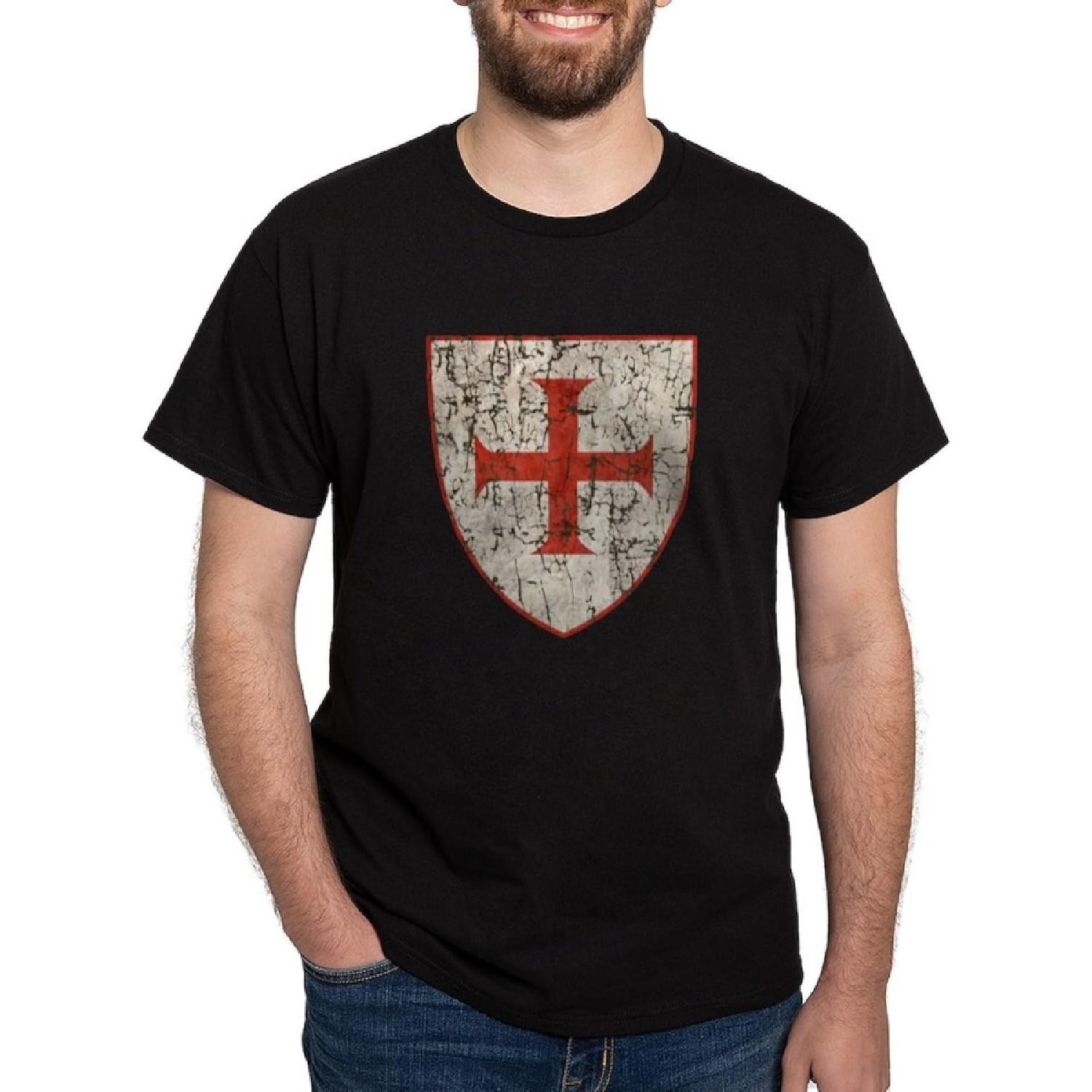 CafePress - Крест тамплиера, Щит Футболка - Классическая хлопковая футболка Черная S