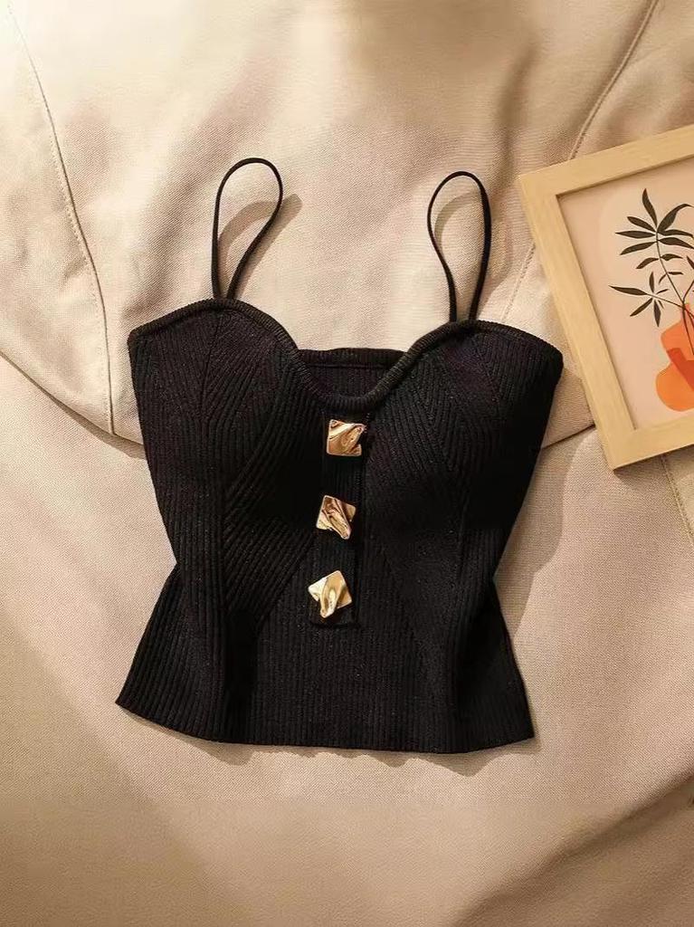 2026 Summer French Chic Knit Bandeau Camisole: Sleeveless Inner/Outer Wear with Stylish Back Design for Women