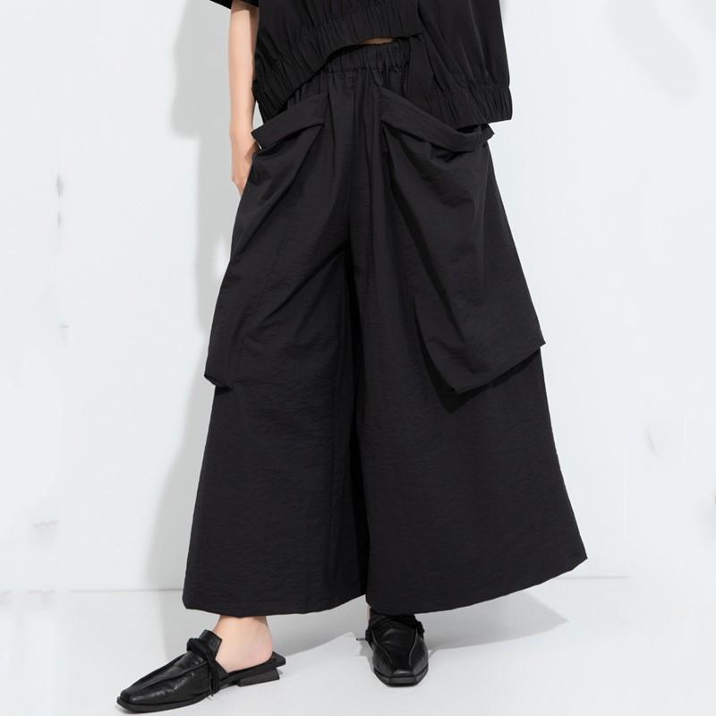plus size Vintage black Summer High Waist wide leg Pants Women Loose Casual Trousers