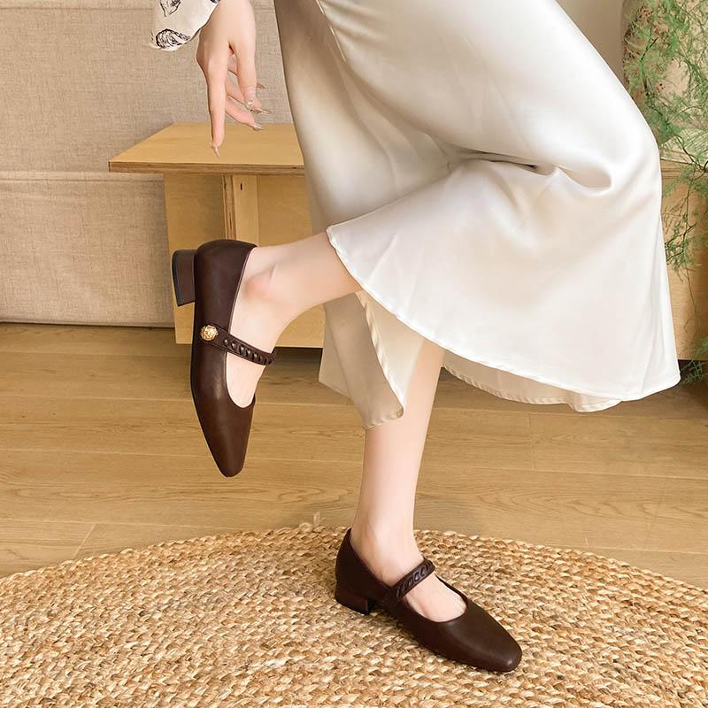 Fashion Aphixta 2.5cm Low Heel Mary Janes Hook Loop Square Toe Shallow Woman Heels Shoes Metal Buckle Shoes for Woman Zapatos De Mujer