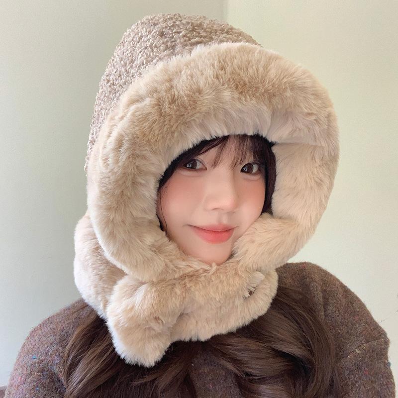 Cute Versatile Lei Feng Hat for Women's Windproof and Cold Riding Plush Versatile Balaclava Hat Ear Protection and Warm Hat