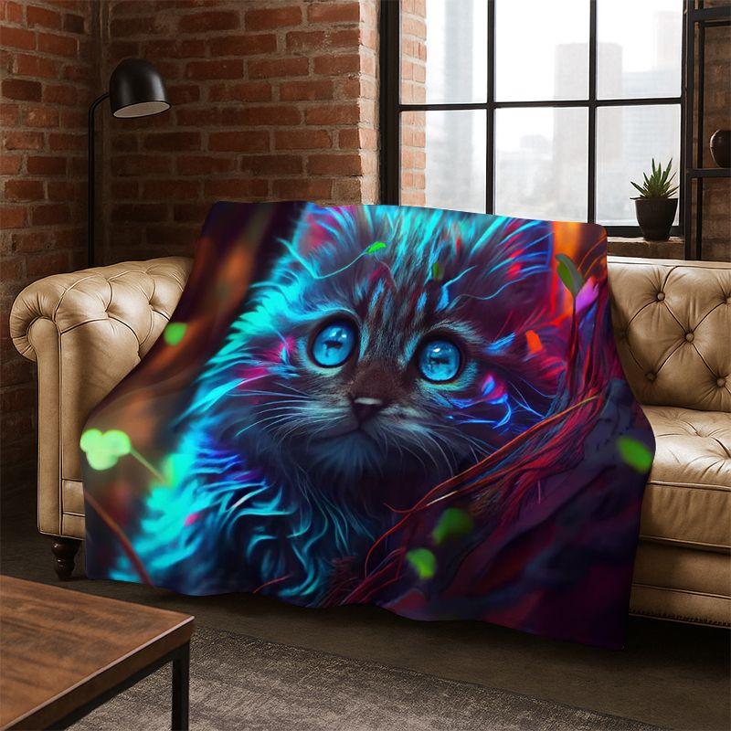 Cute Cat Kitten Cartoon Flannel Blanket Soft Warm Blanket Throw Blanket for Bedroom Living Room Bed Travel Camping Picnic Gift