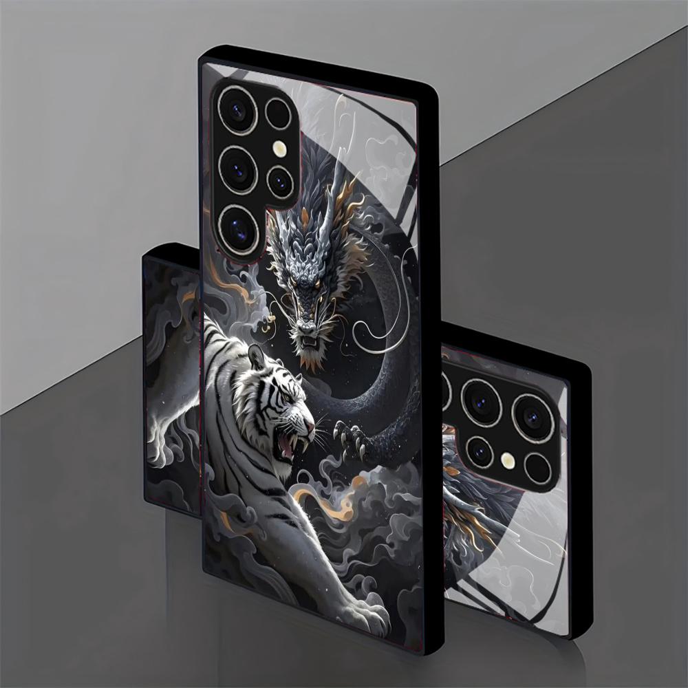 Lion and tiger patterns glass Phone Case For SamsungGalaxy S26 S25 S24 S22 S23 Ultra S21 S20 Plus 5G Frosted Non-Slip Full Cover