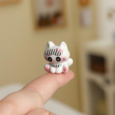 3 Pcs Mini Resin Cat Figurines Cartoon Miniature