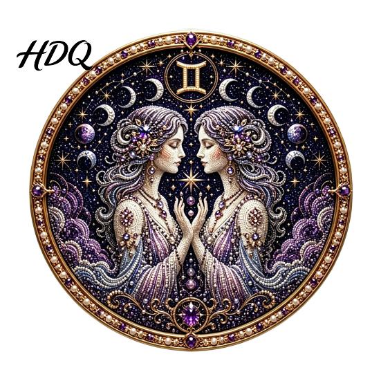 Gwiazdowa Mapa Nieba Strażnika Znak Zodiaku Zestaw Sztucznych Pereł 12 Znaków Malowanie DIY Zestawy Rękodzieła Okrągły 3D Zestaw Ścienny z Konstelacjami dla Dorosłych Ręcznie Robiony Dom